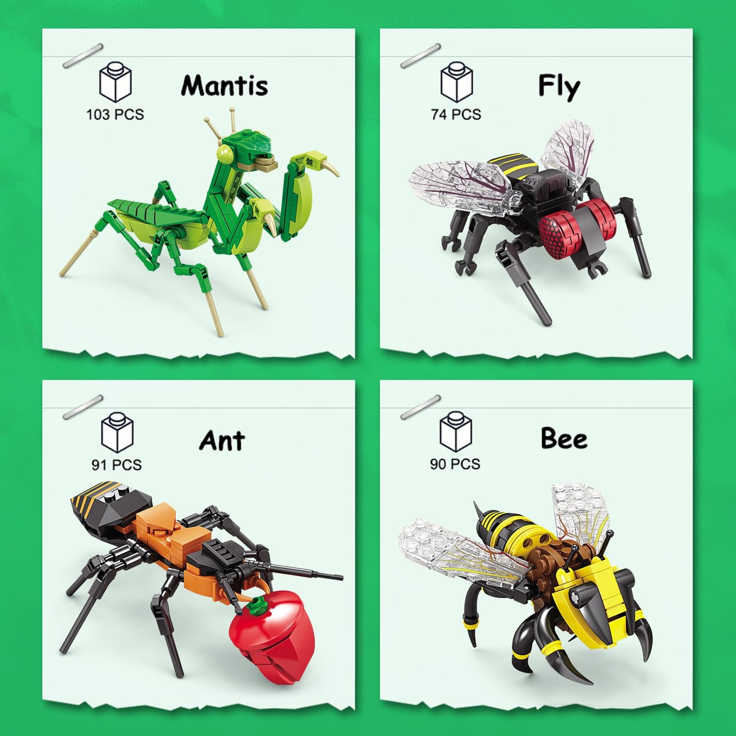 KAZI Bugs Building Toy Set,Insect Collection Building Blocks Including 8 Different Bug,STEM Toys for Kids Age 8 and Up,Play and Display Gift Idea for Boys & Girls,Ideal Gifts for Birthday Mothers Day