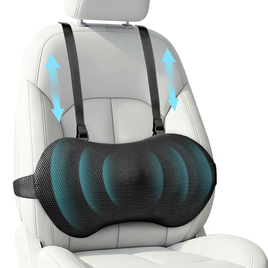YFONG Lumbar Support Pillow for Car & Office Chair, Memory Foam Back Cushion with Adjustable Straps Non-Slip, Firm Support for Lower Back Pain Relief, Black