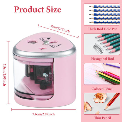 AUAUY Electric Pencil Sharpener with Double Hole, Battery Operated Automatic Sharpener with 2 Extra Knife Holders, for 6-8mm/9-12mm Standard Pencils, Colored Pencils, and Skectch Pencils（Pink）