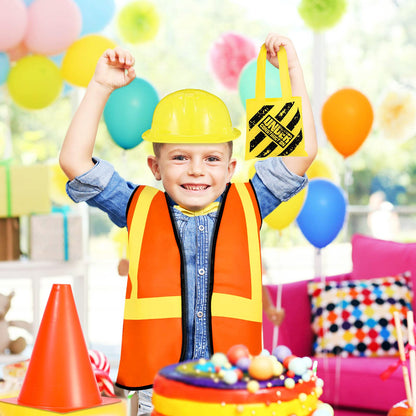 Gejoy 48 Pcs Kids Construction Birthday Party Supplies Kids Construction Hats and Vests Worker Costume Role Play Tote Bag and Traffic Cones for Excavator Dress up Cosplay Party Decorations