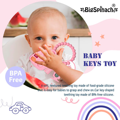 BIGSPINACH Baby Goth Teething Keys Toy 6-12M Pink Car Key Teether Combo Set