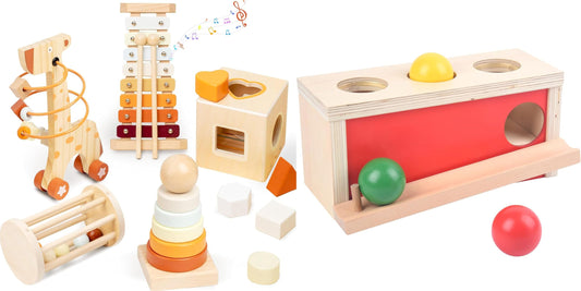 Smartwo Wooden Montessori Toys Set for Toddlers & Object Permanence Box for Baby