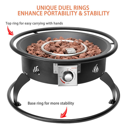 ONLYFIRE OUTDOOR LIVING Propane Gas Fire Pit 22¡±, Portable Smokeless Fireplace with 12Ft Hose & Lava Rocks, FirePit for Patio Backyard Bonfire Camping RV Tailgating Beach Party, 55000BTU, #FP001
