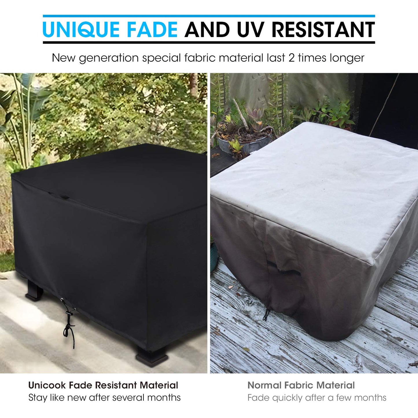 Unicook Square Fire Pit Cover 38 Inch, Heavy Duty Waterproof Fire Table Cover, Outdoor Firepit Protector with Drawstring and Handles, All Weather Protection, Black