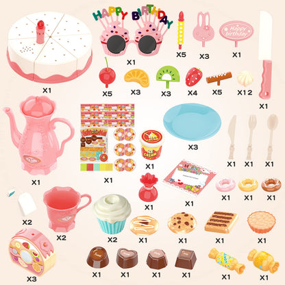 82 PCS Birthday Cake Food Play Set - Food Toy Pretend Cutting Play Cake Desserts Ice Cream and Donuts Food Toys - Birthday Gifts Toy Set for Boys Kids Girls