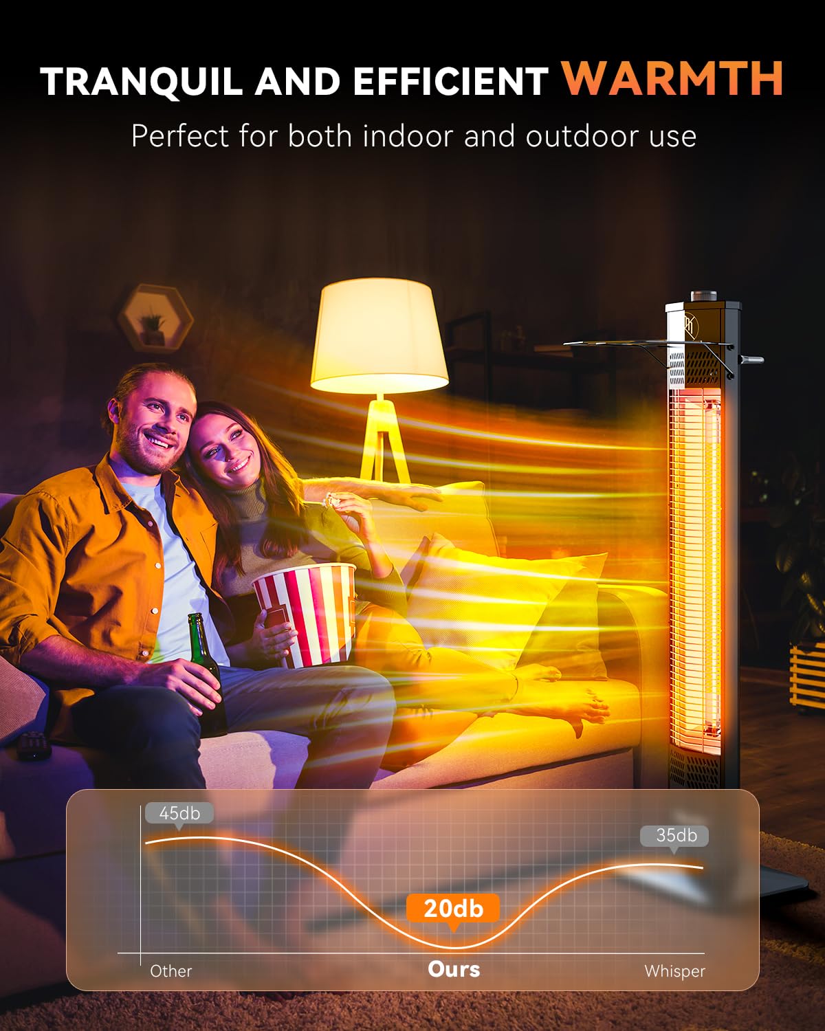 Encyclpo Patio Heater for Outdoor Use,1500W Infrared, 36 in Portable Tower Heater, 3 Levels, IPX5 Waterproof, Tip-Over&Overheat Protection for Garage, Indoor, Large Room, Backyard, Home