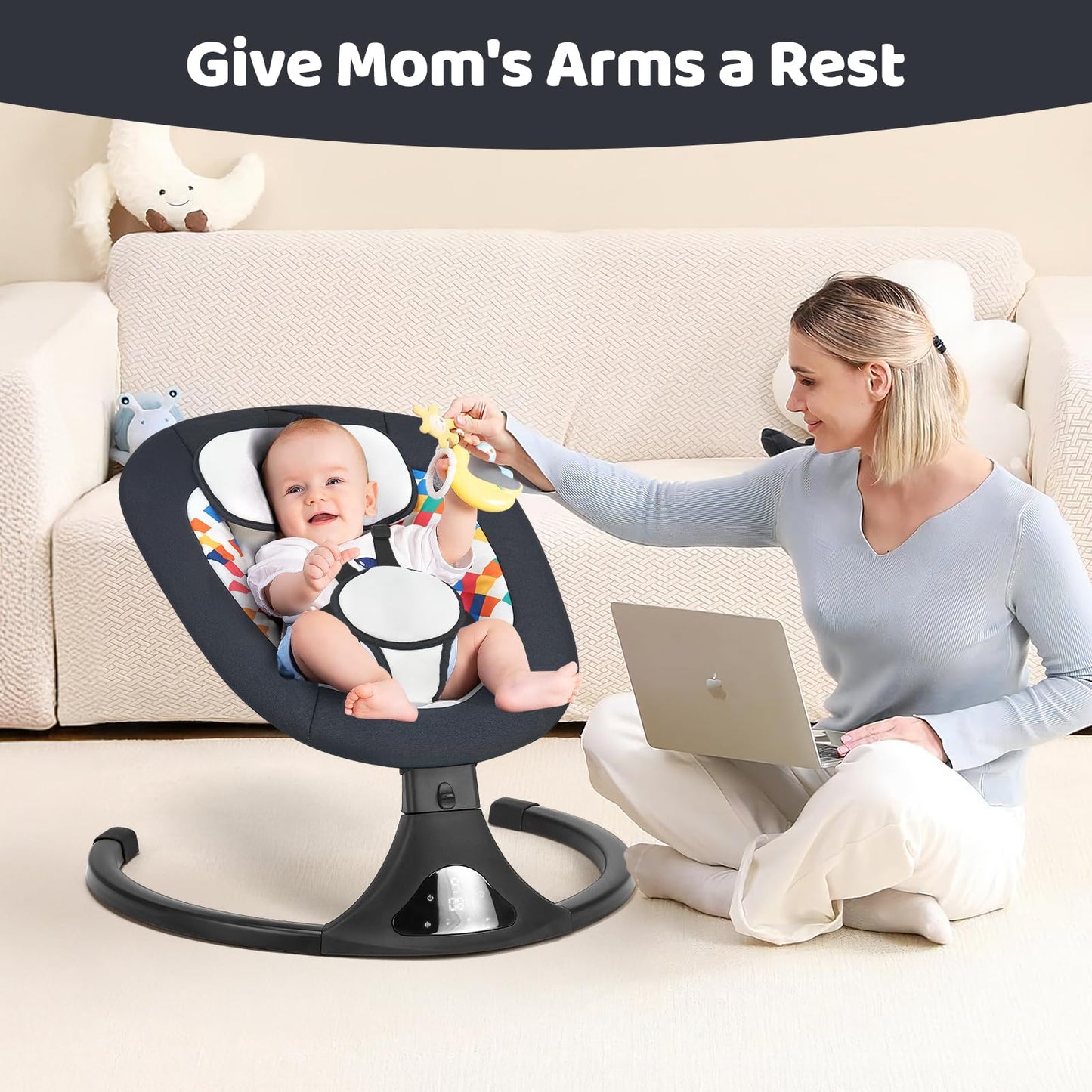 Baby Swing for Infants, Modern Infant Swings with Bluetooth & Remote Control, 5 Speed Motions, 12 Soothing Sounds, Portable for Newborns (Max 20 lbs Black)
