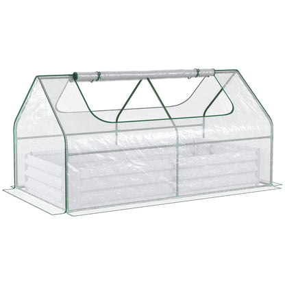 6' x 3' Galvanized Raised Garden Bed with PVC Greenhouse Cover, Outdoor Metal Planter Box with 2 Roll Up Windows for Growing Flowers, Fruits, Vegetables and Herbs, Light Gray
