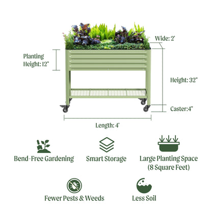 Rolling Elevated Raised Garden Bed-V Series, 2' x 4' Garden Beds with Legs & Storage Rack for Patio & Porch, 700 Lbs Weight Capacity, Outdoor Planter Box for Vegetables Flower Herbs, Modern Gray