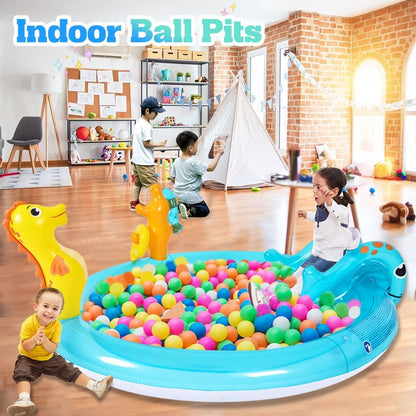 Inflatable Sea Animal Play Center, Inflatable Kids Swimming Pool with Water Slide, Water Sprayer, Sea Spray Kiddie Pool for Kids Children Summer Outdoor Splash, Backyard Garden Water Park