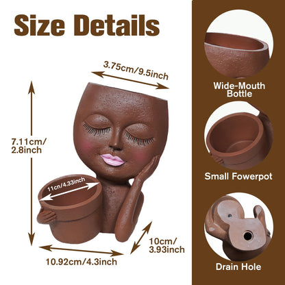 ASDFG Face Double Plant Pot - Cute Succulent Head Planters Indoor Outdoor Decor, Resin Flower Pots with Drainage Hole, Unique Ideal Present, Gifts for Women/Mother