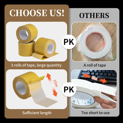 3 Rolls Tearable Double Sided Tape - 2”x 33 Ft Per Roll Heavy-Duty Removable Adhesive No-Scissors Hand-Tear Design Strong Hold No Residue Waterproof Multipurpose Mounting Tape for Carpets Photo Walls