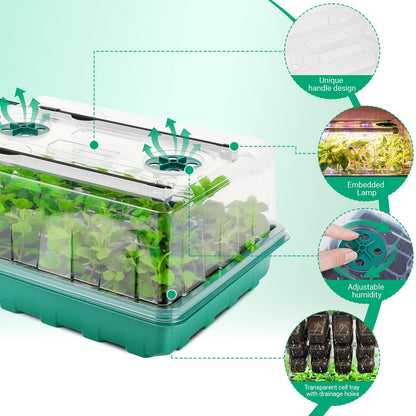 96 Cell Seed Starter Tray with Grow Light, Seed Starting Trays with Adjustable Humidity Dome, Seed Starter Kit Plant Starter Kit for Seeds Growing Starting, Indoor Gardening (No Self-watering)