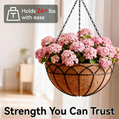 Halatool 2 Pack 14 Inch Hanging Baskets for Plants Outdoor- Small Hanging Garden Planters with Coco Liner for Outside, Empty Metal Wire Flower Holder Hanger Pot for Wall Patio Porch Balcony Decoration