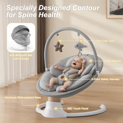 Baby Swings for Infants, FasonBaby Electric Baby Swing with Music Speaker, 5 Speeds, Remote Control and Bluetooth - Portable Infant Swing for Indoor and Outdoor (Gray)