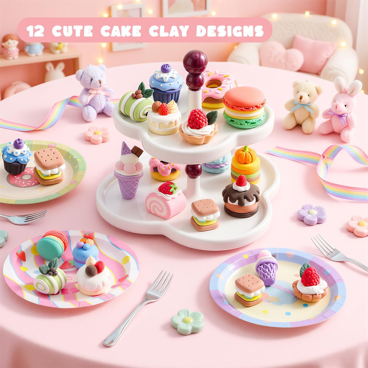 Shuttle Art Air Dry Clay for Kids - Cake Time, 52 PCS Modeling Clay Kit with Sculpting Tools and Tutorials, Safe & Non-Sticky, Craft Gifts for Boys & Girls