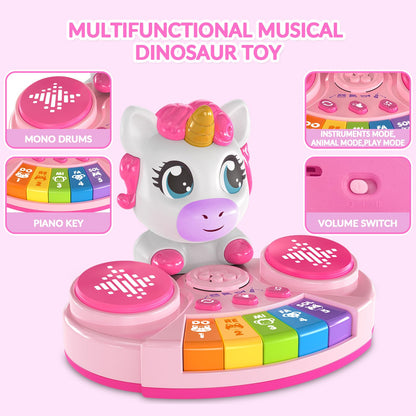 DPDos Unicorn Baby Piano Toy with Animal Sounds, Light Up Musical Keyboard, Educational Toddler Learning Toys for 1 Year Old Girl, Birthday Gifts 6+ Months