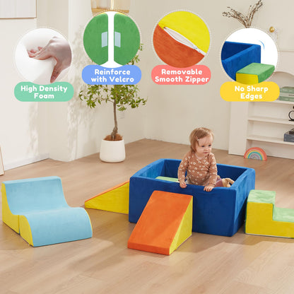 HAHASOLE Foam Climbing Toys for Toddlers with Large Ball Pit, Foam Climbing Blocks, Soft Play Climb and Crawl Activity Playset, Toddler Play Crawling Climbing Sliding Indoor(Excluding Balls)