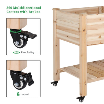 VINGLI 46×22×32 in Raised Garden Bed with Bed Liner, Heavy Duty Wood Elevated Planter with Legs for Vegetables Fruits Potato Onion Flower, Outdoor Sturdy Long Lasting Planter Box Kit (with Wheels)