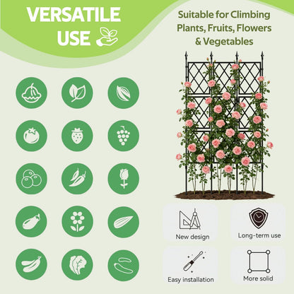 Jesosia Garden Trellis for Climbing Plants Outdoor - 65" PE-Coated Metal Pipes & Plastic Grids Rose Wall Trellis Frame - Sturdy Privacy Screen Plant Support Fence for Flowers Vines Vegetables