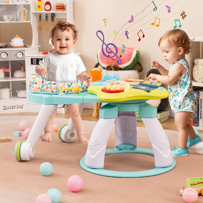 INFANS 3 in 1 Walk Around Baby Activity Center, Baby Walker with Play Table, Wheels, Detachable Seat Cushion, 3 Adjustable Heights, Learning Toys for Boys Girls Aged 6-36 Months (Green)