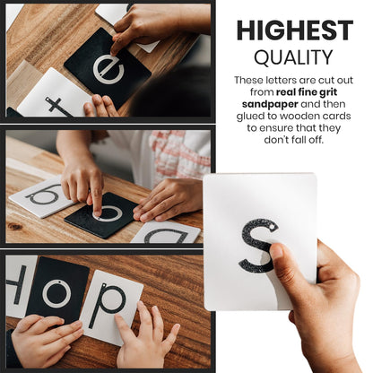 Montessori Sandpaper Letters | Black & White Montessori Letters Set w/ 3.5"x2.8" Lowercase & Uppercase Sand Paper Letters Cards Set | Sensory Sandpaper Letters Montessori | alphabet sandpaper letters