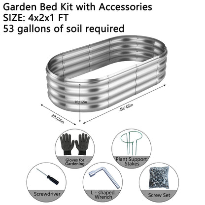 ZFHgarden Galvanized Metal Raised Garden Bed Kit, 4x2x1ft Outdoor Planter Box, Garden Grow Bed for Vegetables, Flowers, Patio Gardening