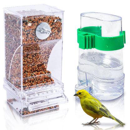 Hamiledyi No Mess Bird Feeders Automatic Parrot Feeder Drinker Acrylic Seed Food Container Parakeet Water Dispenser Cage Accessories for Lovebirds Budgies Canary Finch