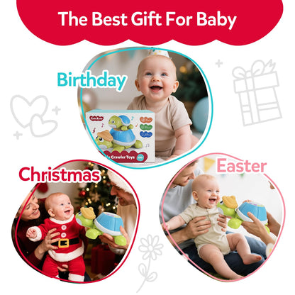 CuteZone Baby Toys 6-12 Months - Turtle Crawling & Musical Tummy Time Toy Set with Light & Sound, Moving Baby Activity for Crawling and Tummy Time, Interactive Gift for Babies