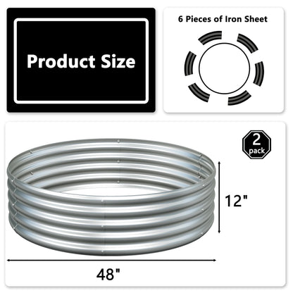 Foxlang 4x4x1ft(2 Pack) Galvanized Round Raised Garden Bed,Outdoor Planter Box Metal Patio Kit Planting Bed for Vegetables Flowers Herb,Silver