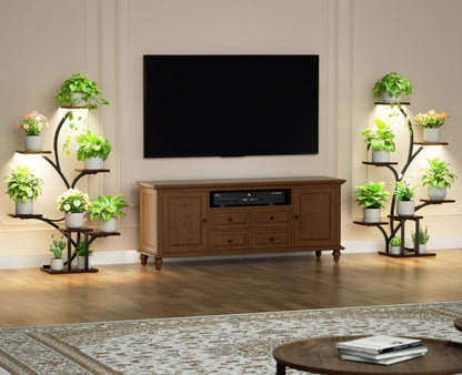 Plant Stand Indoor with Grow Lights - 2 Pack Plant Shelf, 7 Tier Lighted Corner Plant Stands for Indoor Growing, 40" Metal Flower Holder, Tree-Shaped Display Shelves with Adjustable Light, Black