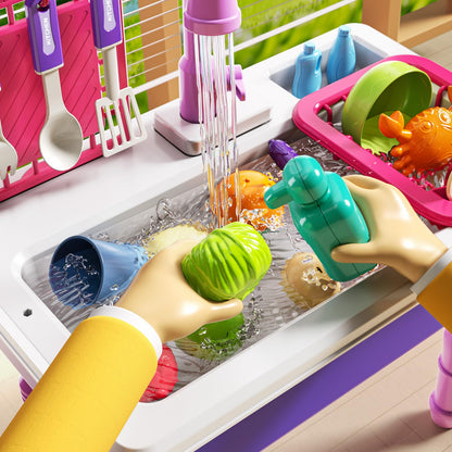 JUKUDAHU Play Sink with Running Water, Play Kitchen Toys Sink for Kids 3 4 5 6 7 Years Old, Electrical Dishwasher, Kitchen Accessories Set, Dishes Games, Gifts for Toddlers 3-5