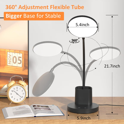 Vicsoon Desk Lamp, LED Desk Lamps for Home Office, Touch Table Lamp with 3 Color Modes 360° Adjustable Arm, Dimmable Desk Light with Pen Phone Holder for College Dorm, Black