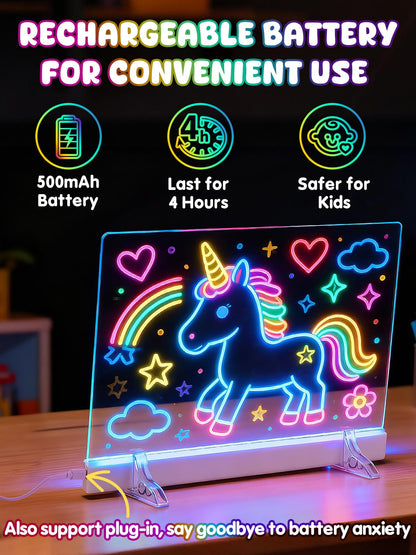 Light Up Led Drawing Board for Kids - Rechargeable 9.8"x13.8" Acrylic Led Note Board with 7 Colors & 4 Modes, Doodle Boards for Art Toys, Birthday Gifts for Grandkids