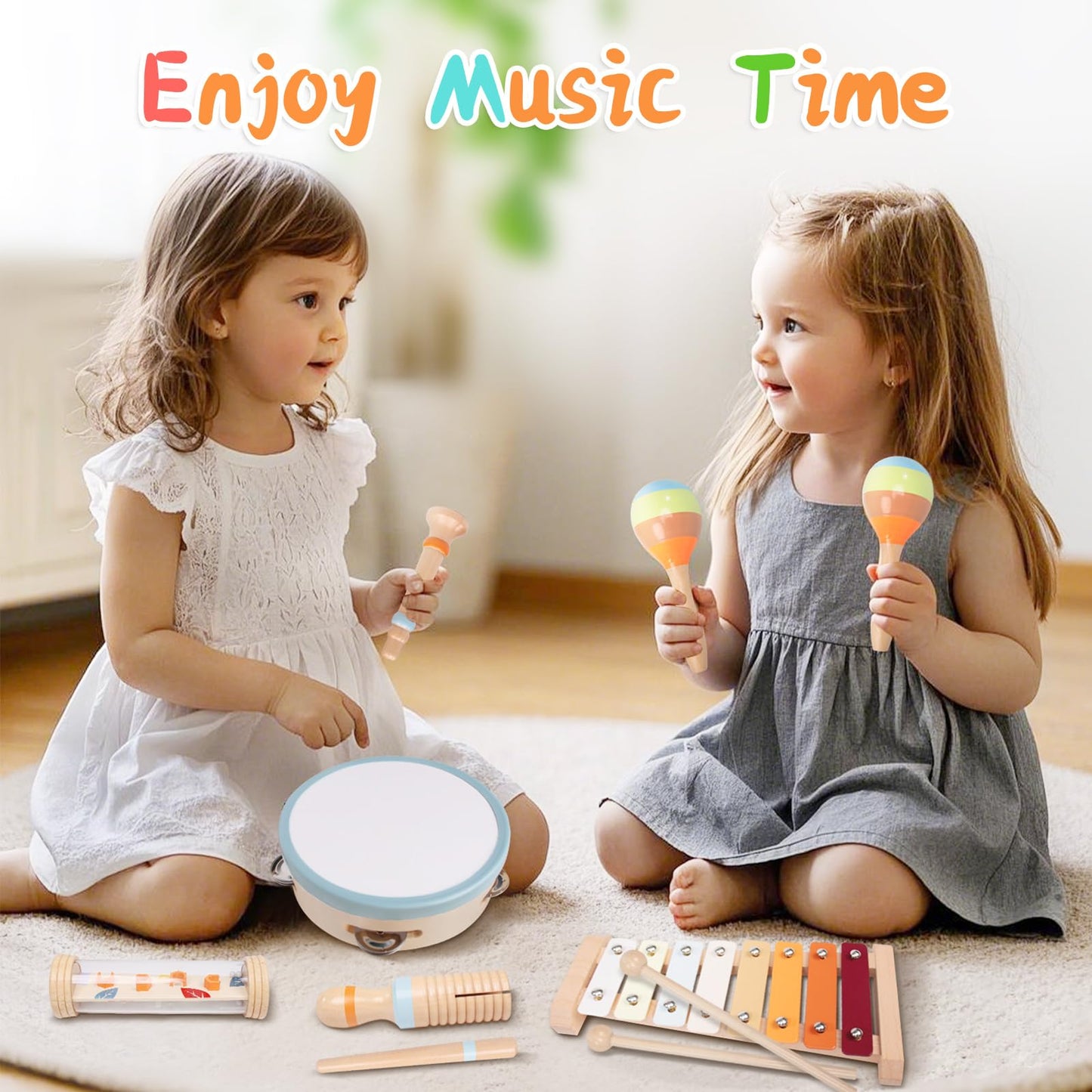 Toddler Musical Instruments Sets, Montessori Wooden Percussion Educational Baby Musical Toys Xylophone Maracas Tambourine for 2 3 4 Year Old, 18 Months Gifts for Baby Boys Girls Kids