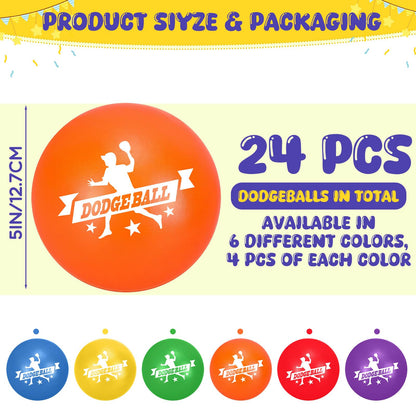 Jerify 24 Pcs Foam Dodgeball Set 5 Inch Soft Skin Playground Dodgeballs Bulk, Low Density Foam for Non Sting Dodgeball Sports Equipment for Kids and Adults