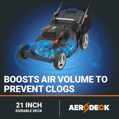 WORX Nitro 21" Cordless Lawn Mower, Brushless Electric Mower for 1/2 Acre, Push Lawn Mower with 7-Position Height Adjustment, 2 × 5.0 Ah Batteries & Charger Included, WG752