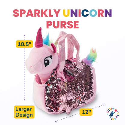 Little Jupiter Plush Pet Set w/Purse - Unicorn Stuffed Animals for Girls - Unicorn Plush - Stuffed Unicorns - Gift for Age 4-5 - 6-7 yrs (Pink Unicorn)
