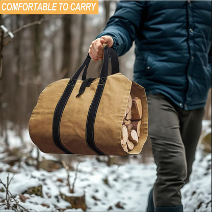 Softclub Firewood Carrier Bag with Handle, Heavy Duty Canvas Firewood Tote Bag 35.8 x 18 in, Log Carrier for Fireplace, Outdoor, Camping -Yellow