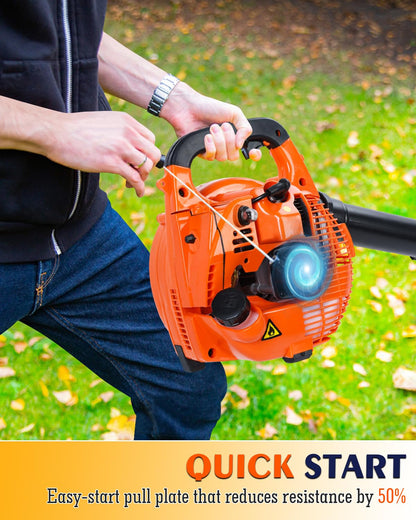 Relxxon Gas Leaf Blower 26cc Handheld, Powerful 2-Cycle Engine, 180 MPH 380 CFM, Lightweight Quick-Start for Lawn Care, Yard Debris & Light Snow (Orange)