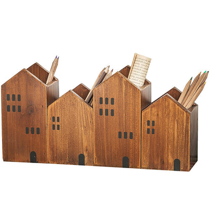 Woodaholic 4-piece Kids Wooden Study Desk Organizers - Whimsical Farmhouse Style Table Decor Storage Box for Teacher Supplies - Girls Room Pencil Holder for Desk - Art & Stationery Supplies Organizer