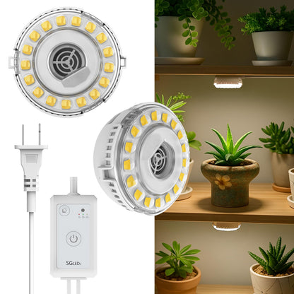 Plant Lights for Indoor Growing, 2 Pack 5W+5W Puck Grow Light, 150 Watt Equivalent,Small Full Spectrum High PPFD Mini Plant Growing Lamps with Timer, Sun Lamp Hanging Grow Lights for Shelves