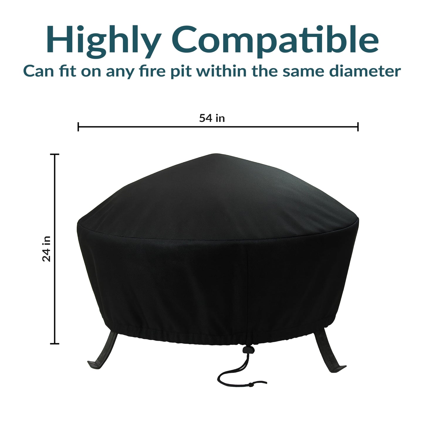 Sunnydaze 58-Inch Fire Pit Cover Round - Outdoor Fire Pit Cover - Weather-Resistant PVC with Drawstring Closure - Durable Protection for All Seasons - Black