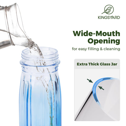 Kingsyard Glass Bird Water Dispenser for Outdoor, 16 Oz, Bird Water Feeder with Metal Hanging for Garden Yard Fence Decoration Hummingbird Cardinal Bluebird Finch, Blue