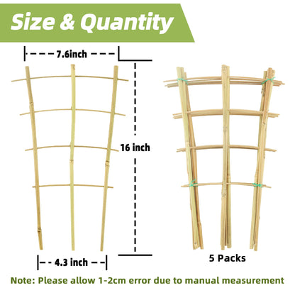 5 Pack 16" Bamboo Trellis for Climbing Plants-Natural Garden Ladder Fan -Shaped Plants Support Trellis for Potted Plant Decor in Door