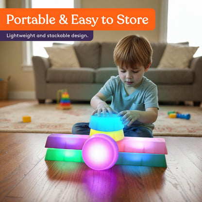 Special Supplies LED Stepping Stones for Kids -Light-Up Balance Blocks- Coordination & Balance for Toddlers & Children- Durable Non-Slip Rubber, Safe Indoor & Outdoor Play (2 Beams + 3 Circles)