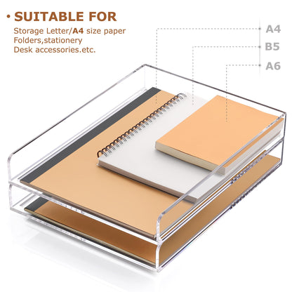 SANRUI 4 Tier Stackable Paper Letter Tray, Acrylic Vertical File Tray A4 Desk Organizer and Accessories Sorter Trays, Clear Workspace Office Supplies Organizers,12inx9.25inx6.6in
