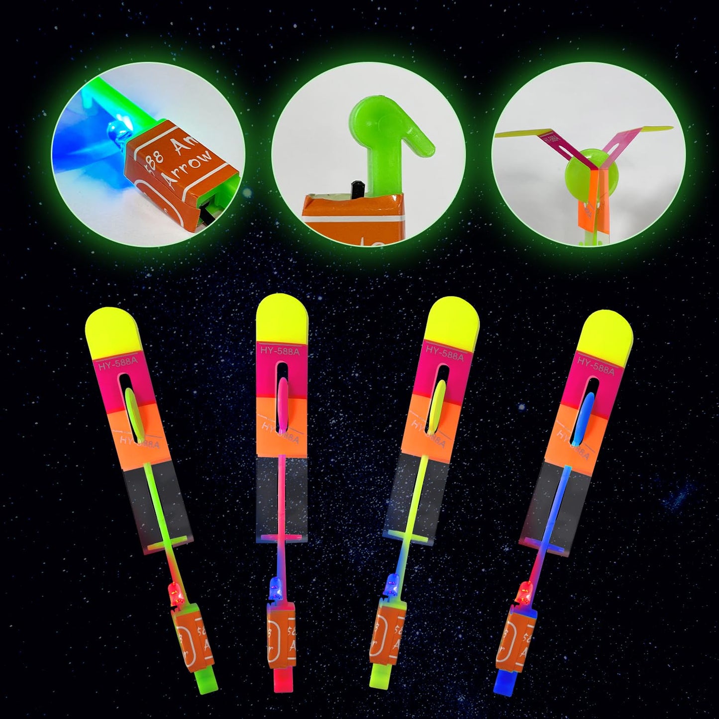 M.best 48Sets LED Outdoor Flying Toys Set, LED Flying Helicopter Toys for Kids with Flashing Lights, Flying Toy Outdoor Toys Glow in The Dark Party Supplies Party Favors for Kids 4-12