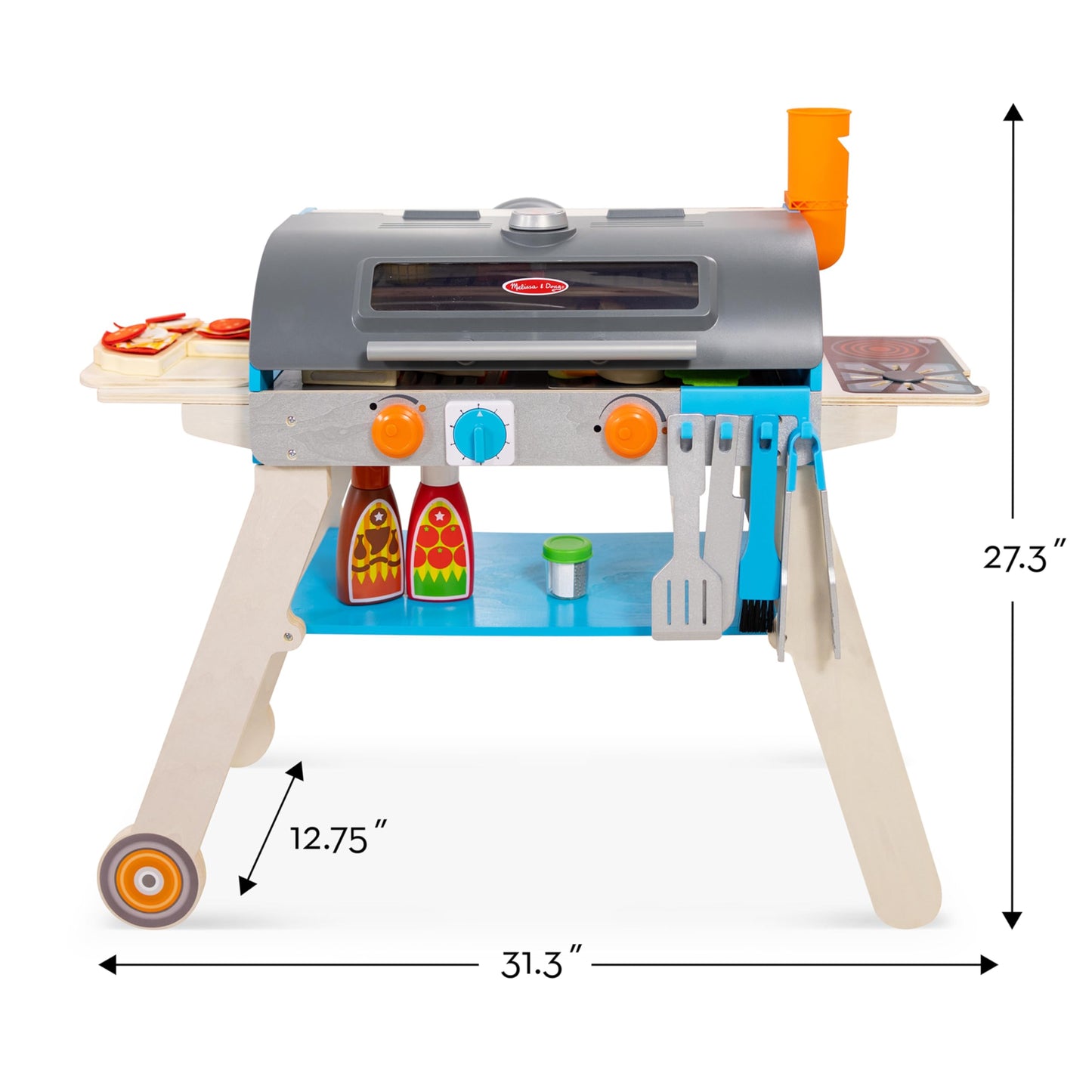 Melissa & Doug Deluxe Wooden Barbecue Grill, Smoker & Pizza Oven, Toy Food & Kids Play Kitchen Accessories, Preschool Learning Toys for Girls & Boys 3+ - FSC Certified
