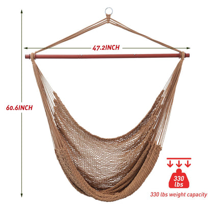 Large Hammock Chair,Caribbean Hammock Chair with Spreader Bar,Large Hammock Swing Chair,Rope Hanging Chair for Indoor/Outdoor/Backyard/Living Room, Max 300 LBS